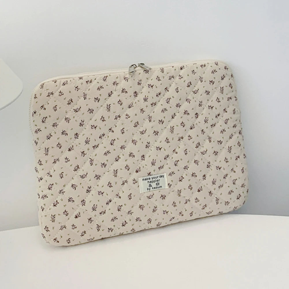 Flower Print Quilted Laptop Sleeve — 11–15 Inch, Padded