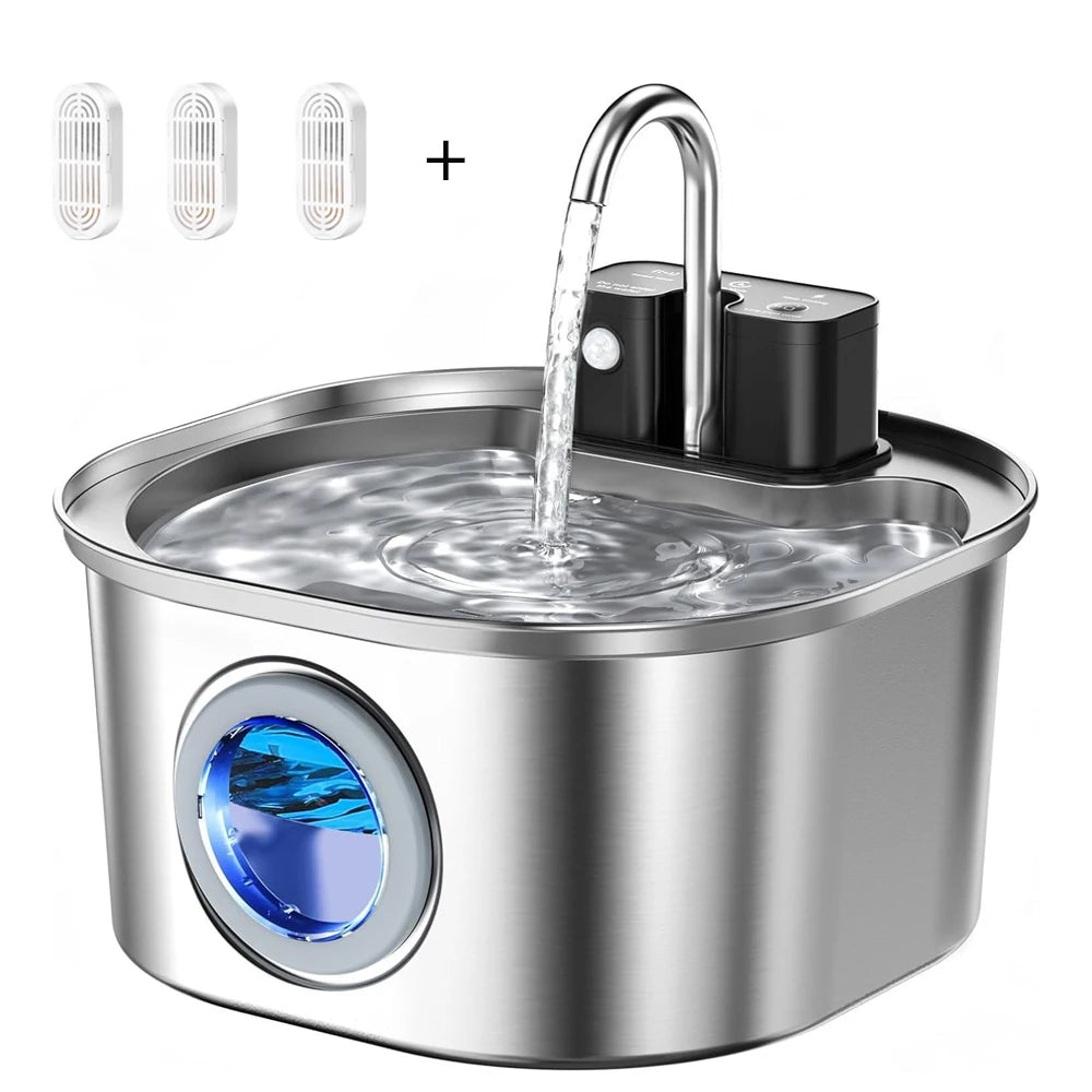 3L Stainless Steel Automatic Pet Water Fountain - Wireless Rechargeable Sensor for Cats & Dogs