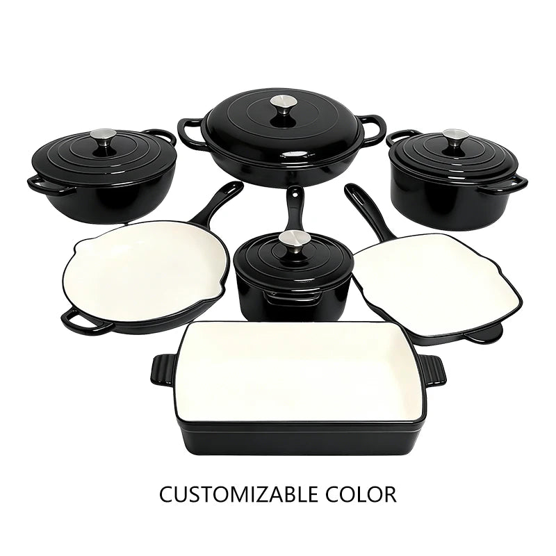 11-Piece Enamel Cast Iron Cookware Set – Induction & Oven Safe Pots, Skillet & Baking Pan (19cm, 24/26/30cm, 24cm, 26cm, 33×23cm)