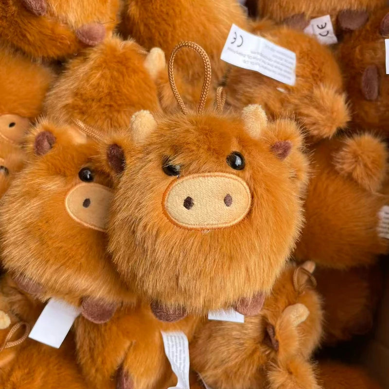 Kawaii Scottish Highland Cow Plush Keychain, Mini Stuffed Animal Car Ornament, Super Soft Plush Pendant, Christmas Gift
