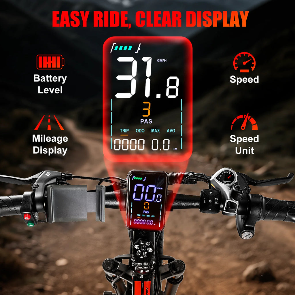 Adult Electric Fat Tire Bike 26-inch (66 cm), 1000W Motor (up to 1500W peak), 34 MPH (55 km/h), 60‑Mile Range, 4.0-inch Tires