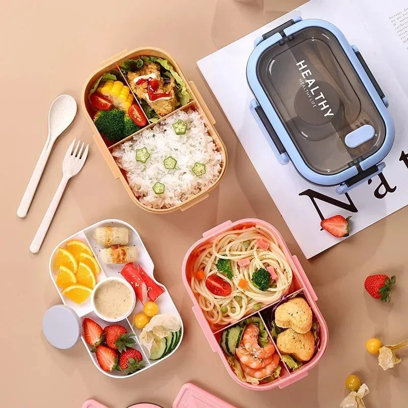 Large Microwave-Safe Lunch Box with Tableware & Leak-Proof Partition 22.5 x 14.5 x 7 cm (8.9 x 5.7 x 2.8 in)