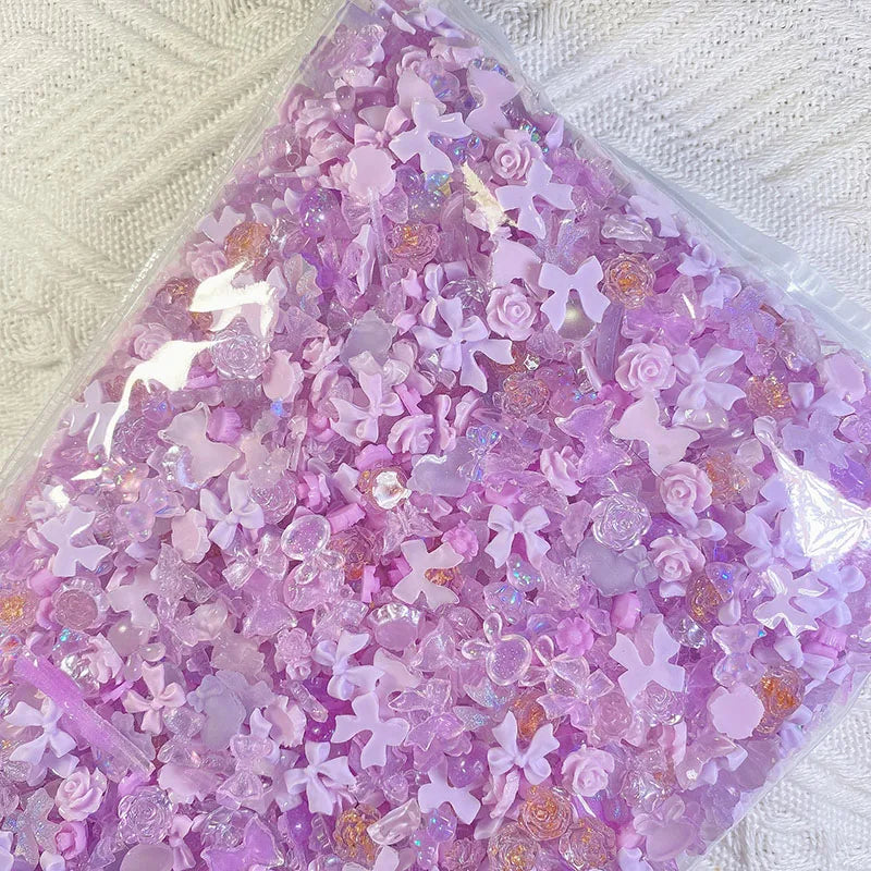 500pcs White Nail Charms & Pearls — Mixed Shapes (Heart, Bowknot, Star, Teardrop) Rhinestones for Nail Art & DIY Crafts