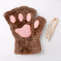 Cute Cat Paw Fingerless Mittens Plush Half-Finger Warm Fluffy Gloves for Women & Unisex