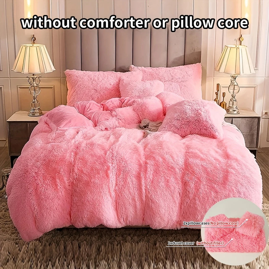 3-Piece Plush Faux Fur Duvet Cover Set - Soft Cozy Bedding, Multiple Sizes (1.0–2.0 m | 3.3–6.6 ft) for Bedroom, Guest Room, Dorm