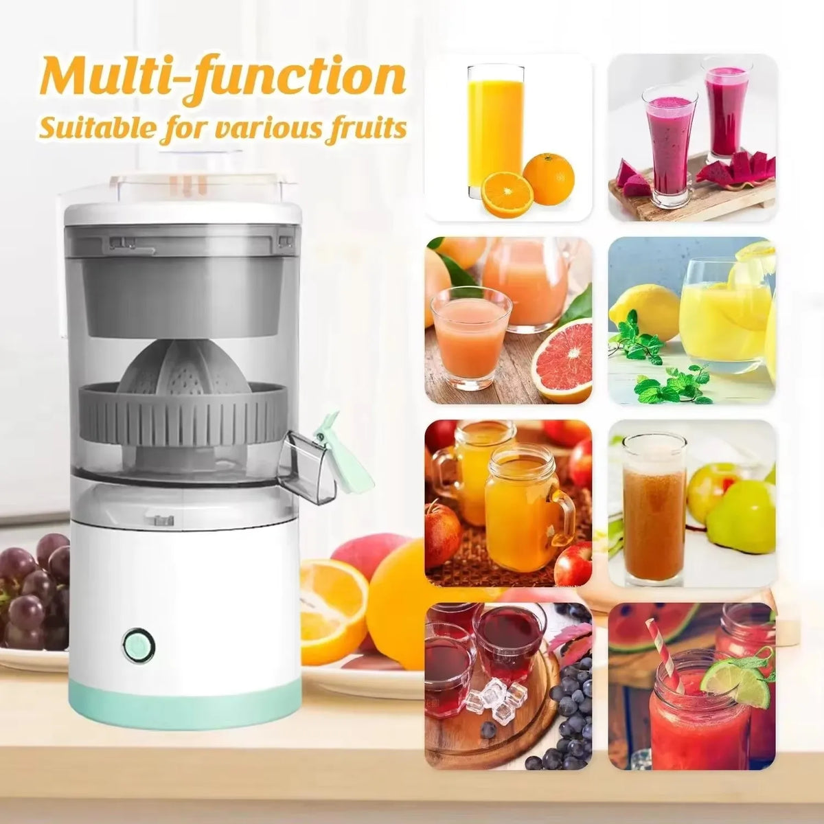 Portable USB Rechargeable Fruit Juicer - Personal Citrus Extractor, 500ml (17 fl oz) with Automatic Pulp Separation