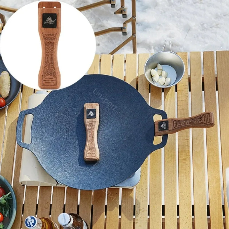 Wooden Grill Pan Handle 16 x 4 x 2 cm (6.3 x 1.6 x 0.8 in) – Adjustable Bayonet Heat-Resistant Insulated Grip for Outdoor Camping