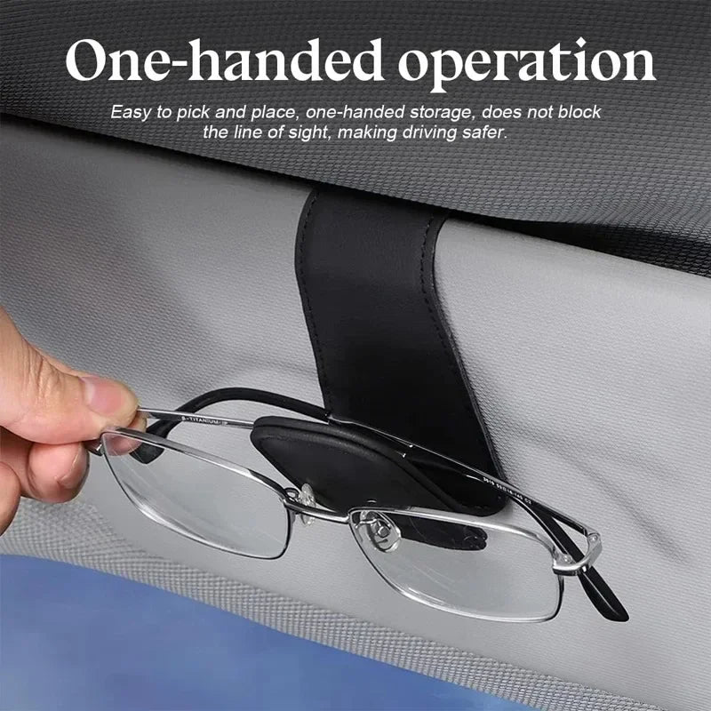 Universal Magnetic Car Sun Visor Sunglasses Holder – PU Leather Eyeglass Clip