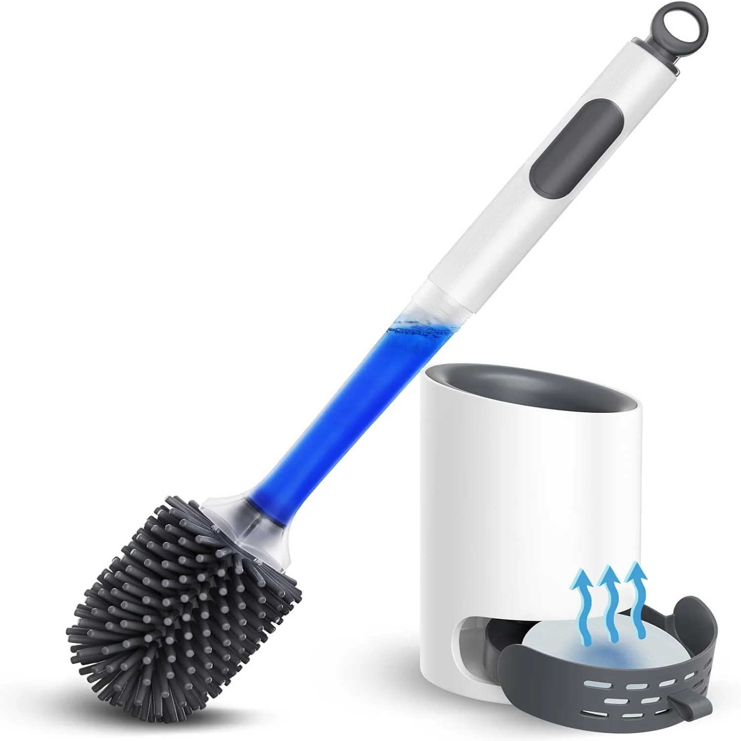 Refillable Silicone TPR Toilet Brush with Water Spray, 40 cm (15.7 in) Long Handle, Wall-Mounted Bathroom Cleaner