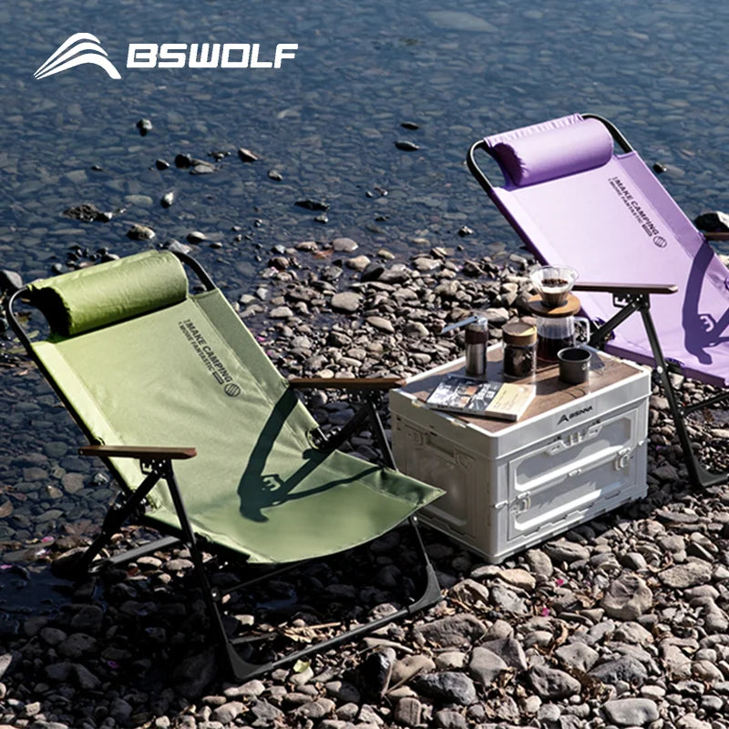 600D Oxford Fabric Lounger Chair with Iron Frame – Portable Outdoor Lounging Chair (Purple/Green)