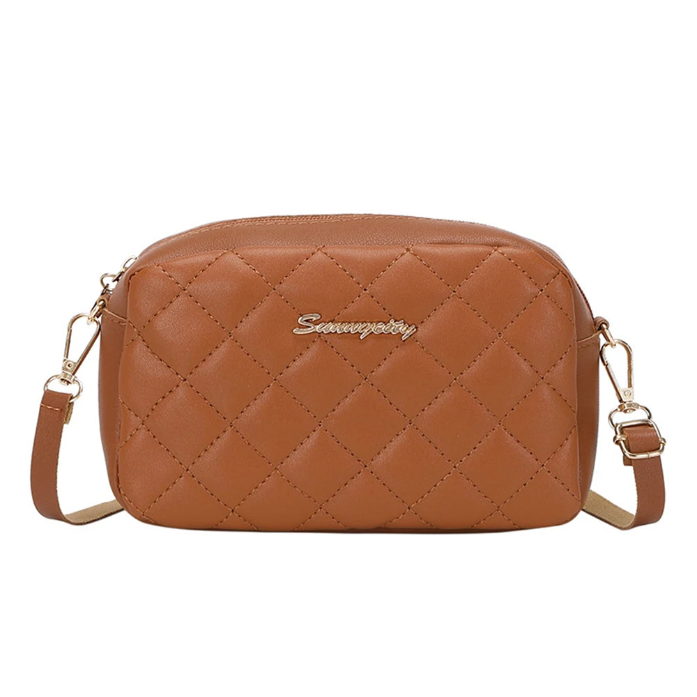 Tassel Small Messenger Crossbody Bag for Women – Lingge Embroidery Camera Shoulder Bag with Chain Strap (4.7 x 7.8 in / 12 x 20 cm)