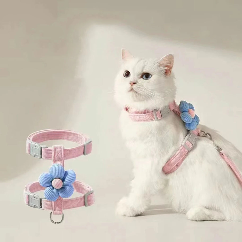 Adjustable Breathable Cat & Small Dog Harness with 120 cm (47 in) Leash, Escape-Proof Chest Strap S/M