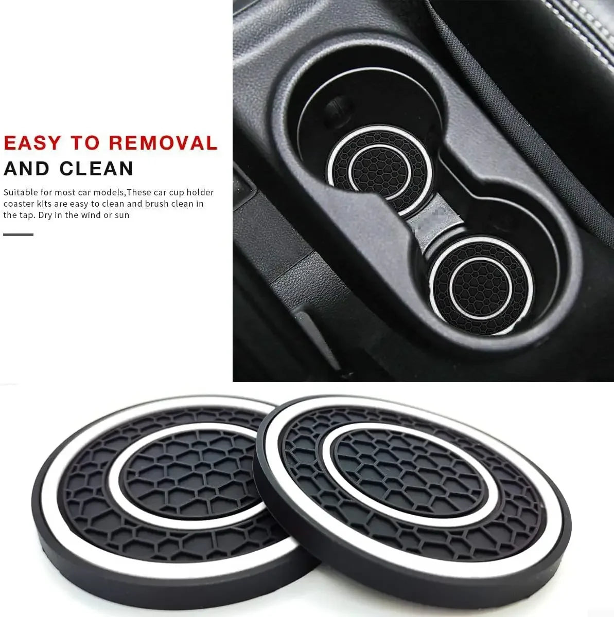 2-Piece Universal Anti-Slip Car Cup Holder Coasters, Dustproof Durable Interior Protectors