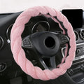 Fluffy Plush Steering Wheel Cover 38 cm (15 in) Pink, Warm Non-Slip Grip, Easy Install