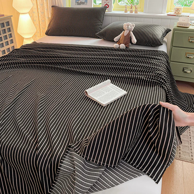 Striped Crinkle Puff Cloud-Feel Flat Sheet – Soft Breathable 100% Polyester Bedding