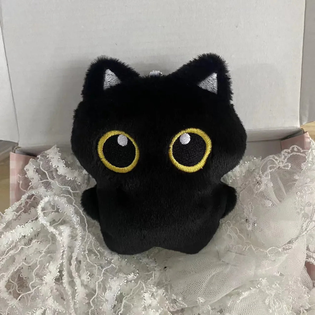 Black Cat Plush Toy 4 in (10 cm) Mini Soft Stuffed Animal Pendant Keychain Cushion Gift for Kids Girls