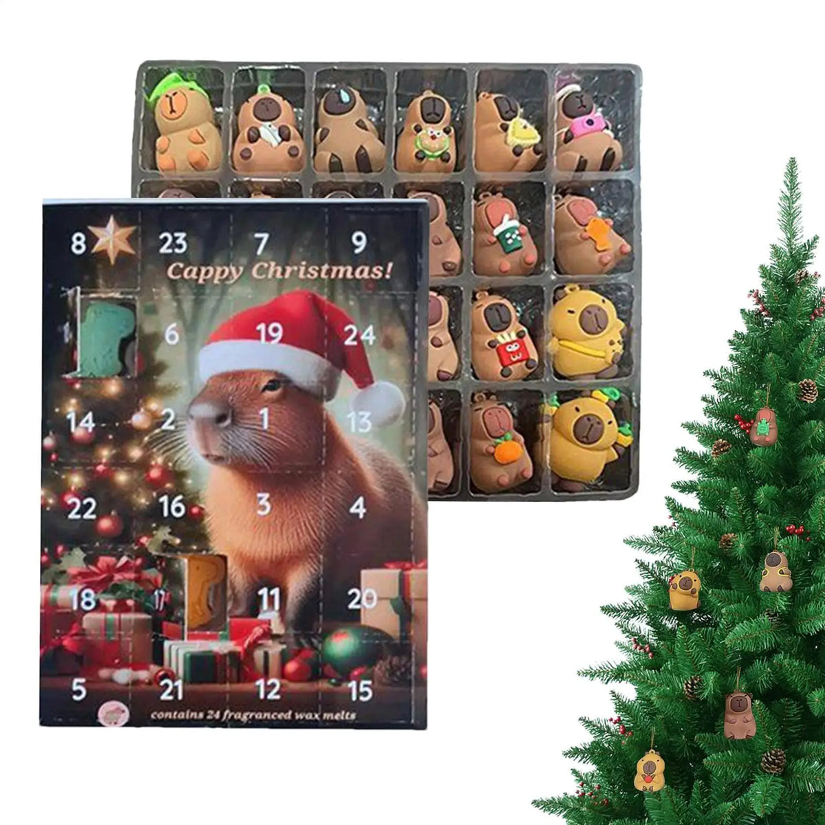 Capybara Christmas Advent Calendar 24-Day Countdown with 24 Mini Ornaments 10.24 x 7.09 in (26 x 18 cm) Holiday Decoration for Kids and Teens