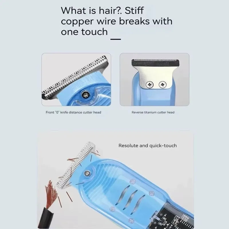 Cordless Electric Hair Trimmer with LCD Display – USB Rechargeable Transparent Precision Clipper