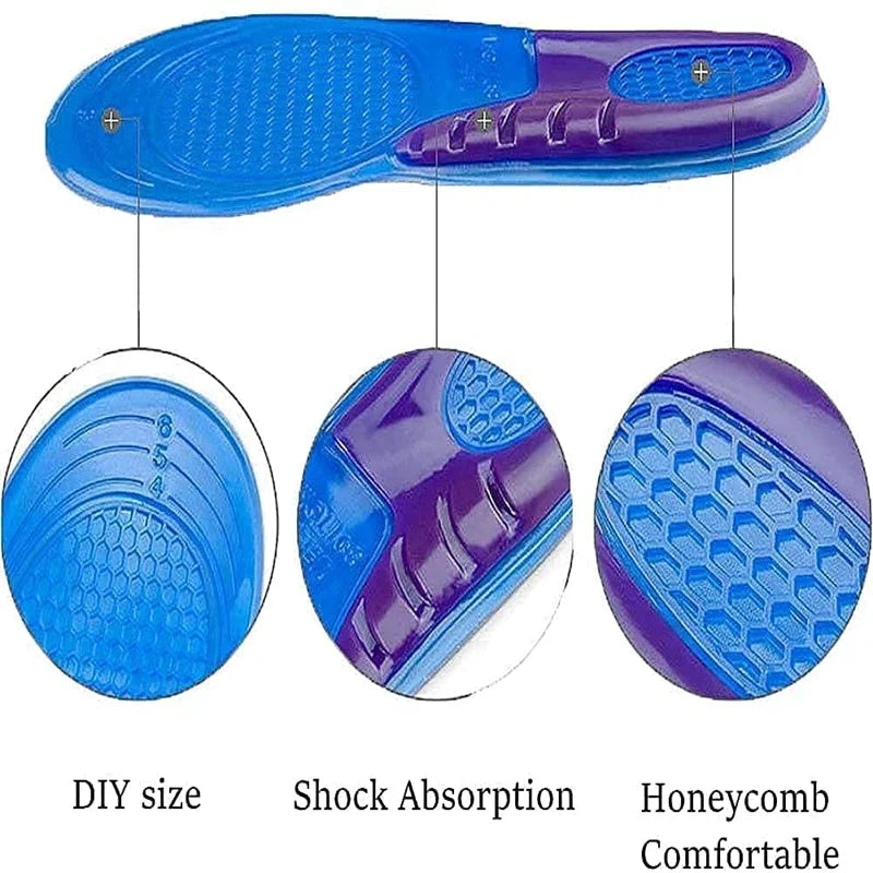 Anti-Impact Silicone Gel Orthopedic Insoles – Shock-Absorbing Foot Pads, Adjustable Fit EU 35–43 (24–28 cm / 9.4–11.0 in)