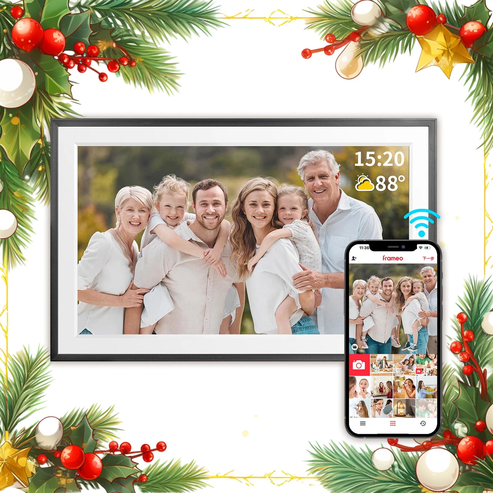 15.6-inch (39.6 cm) WiFi Smart Digital Photo Frame 1920x1080 Full HD IPS Touchscreen, 32GB Storage