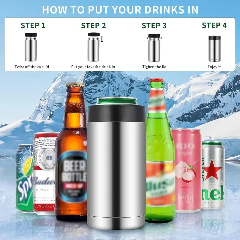 Double-Wall Vacuum Insulated Stainless Steel Bottle & Can Cooler — Wine, Beer & Soda Chiller for Bar, Camping & Outdoor