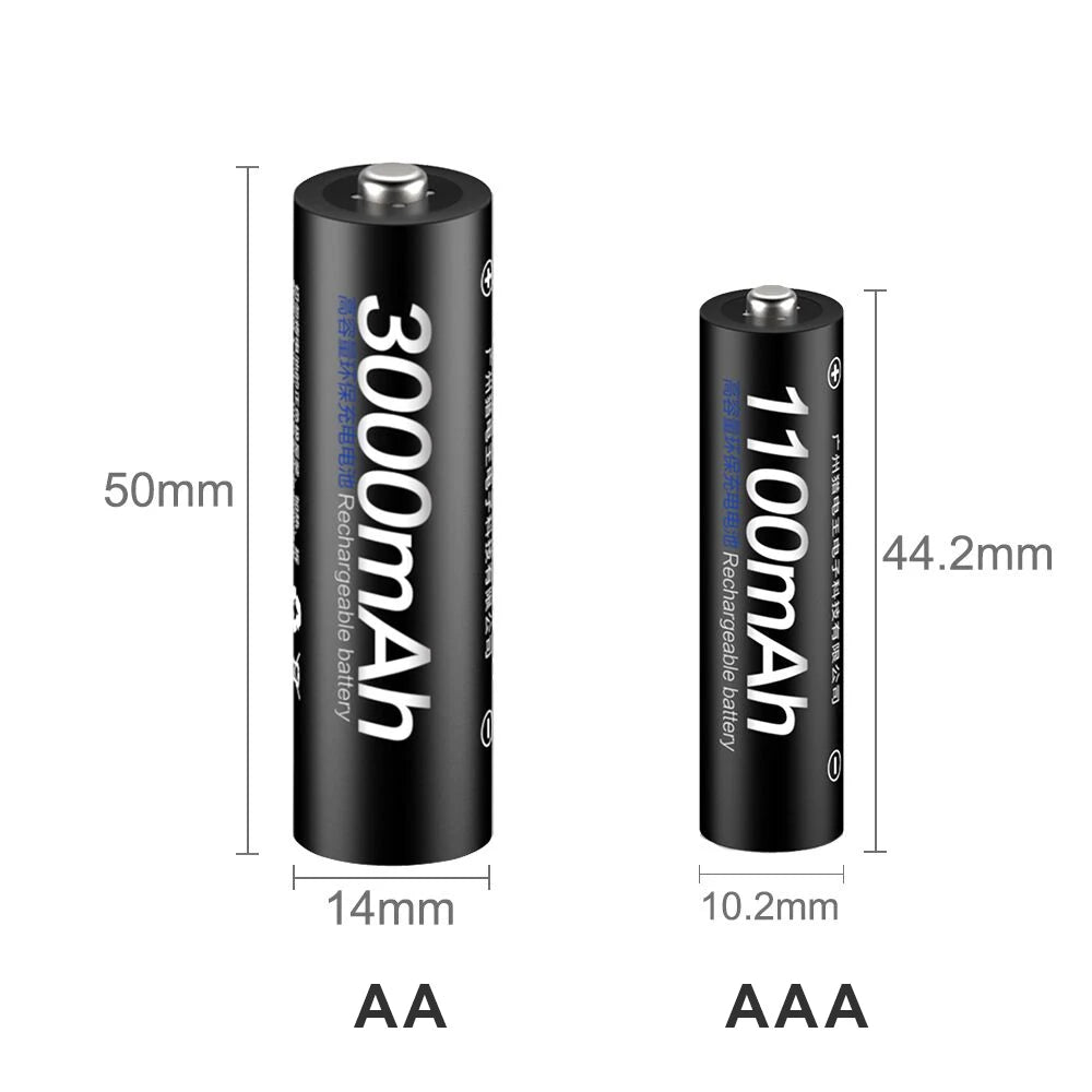 1.2V Ni-MH Rechargeable AA & AAA Batteries with 8-Slot Charger - AA 3000mAh / AAA 1100mAh