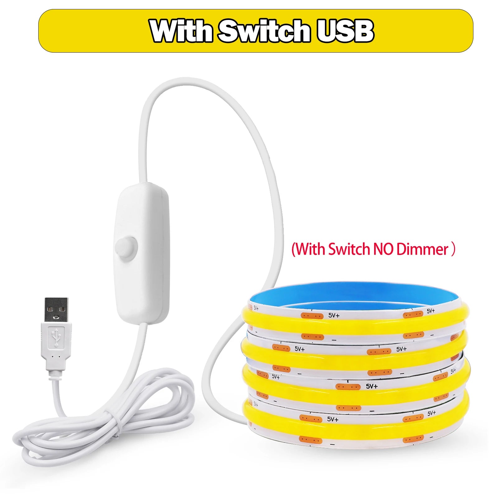 5V COB LED Strip Light USB Dimmable Touch Sensor Flexible Adhesive Tape TV Backlight