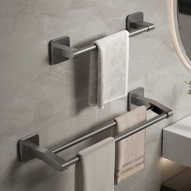 Self-Adhesive Double Towel Bar No-Drill Bathroom Towel Rack White/Gray