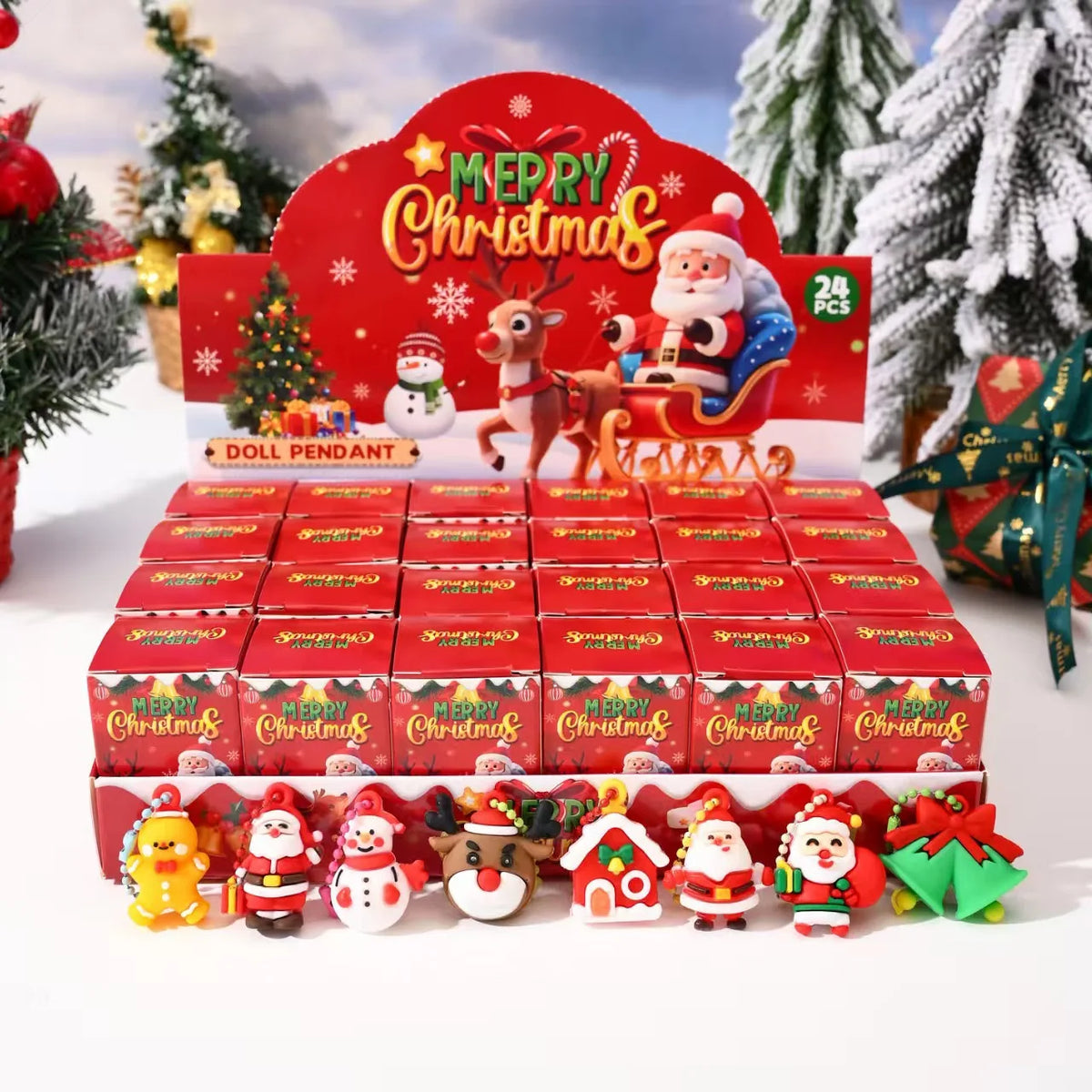 24-Pack Christmas Blind Box Advent Calendar Pendants Santa Snowman Reindeer Ornaments Party Favors