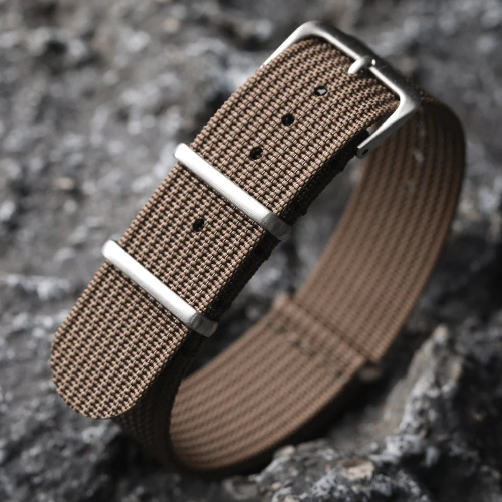 Ribbed Nylon Watch Strap - 18mm / 20mm / 22mm Military Style Fabric Watch Band with Pin Buckle
