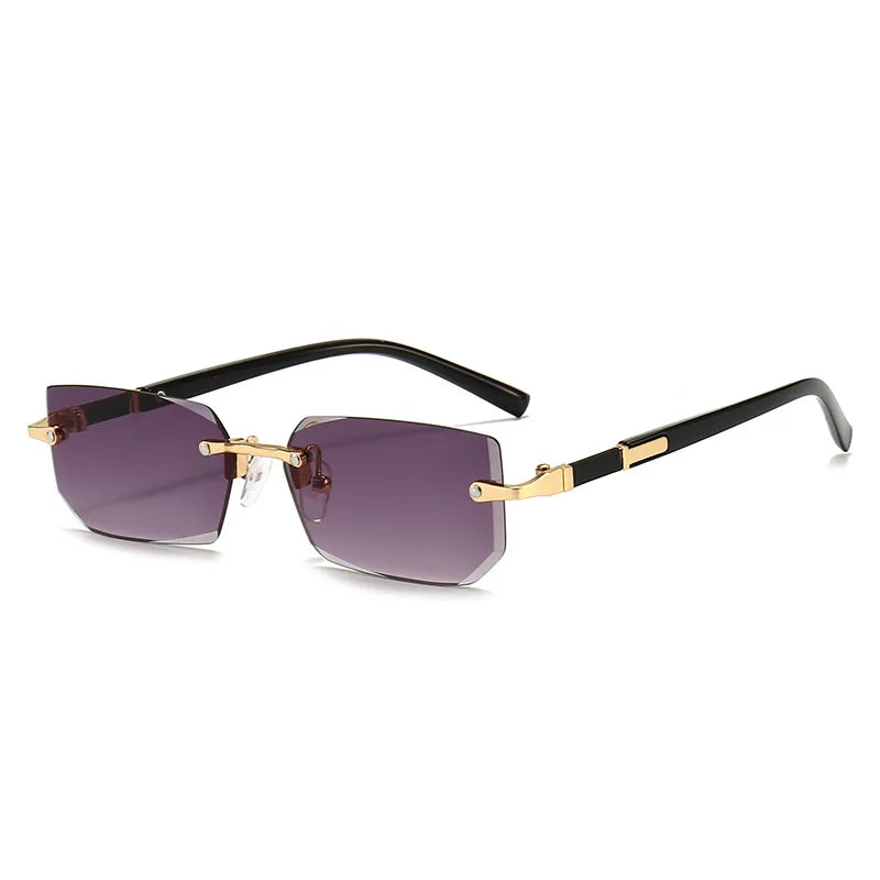 Rimless Rectangle Sunglasses for Women and Men - Small Square Mirrored Summer Travel Shades