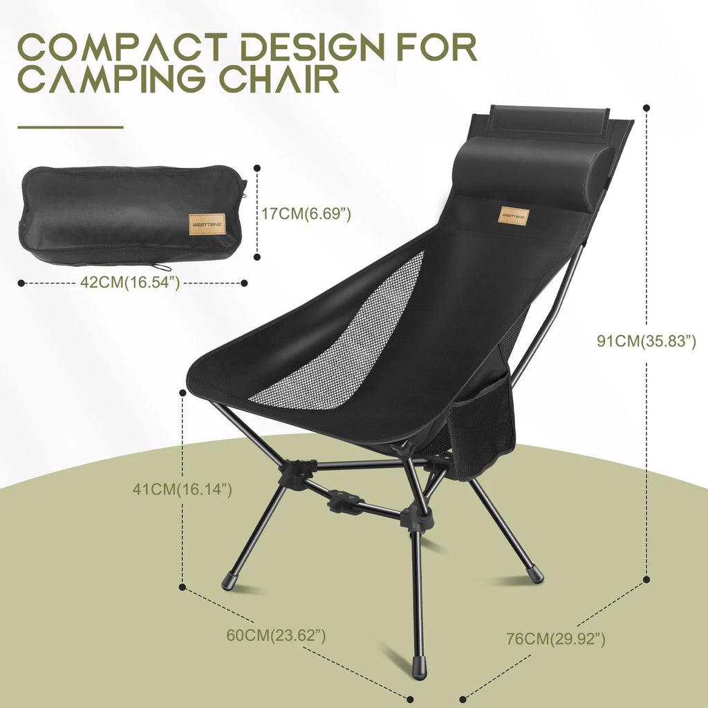 Ultralight Foldable Moon Camping Chair with Headrest, Portable Fishing & Travel Chair with Pillow and Carry Bag