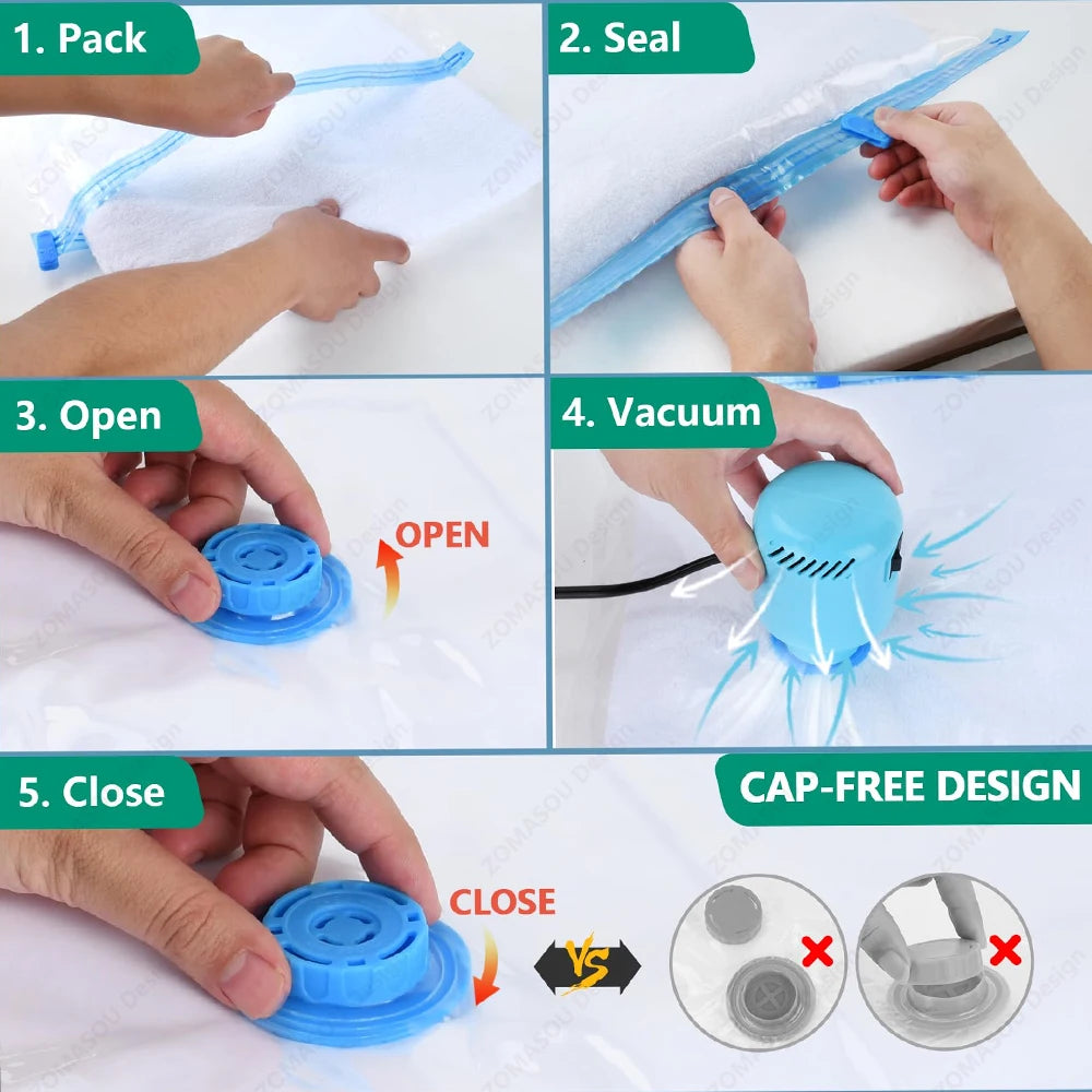 Reusable Vacuum Storage Bags — 1–24 Pack Space-Saving Compression Bags for Clothes, Blankets & Travel (11.8–51.2 in / 30–130 cm)