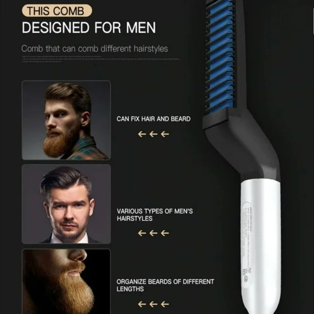Men's Curling Kit with Rechargeable Electric Straightening Brush for Hair and Beard - Ideal for Barbers and Travel