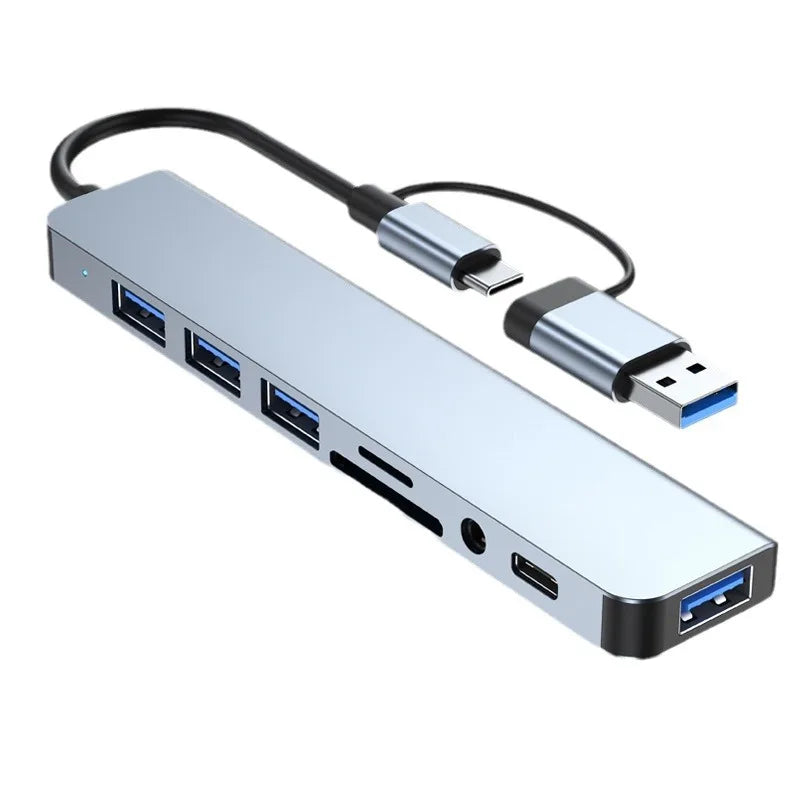 8-in-1 USB Hub Docking Station with USB-C & USB-A, SD/TF Card Reader and 3.5mm Audio Jack for Laptop Tablet Phone