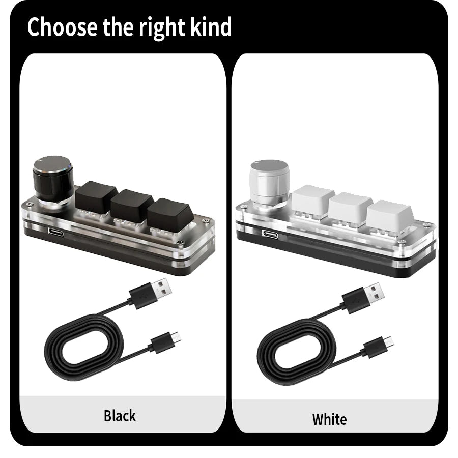 RGB Mechanical Macro Pad — 3-Key Programmable Mini Macropad with Knob, Hot-Swap USB-C for Photoshop & Gaming