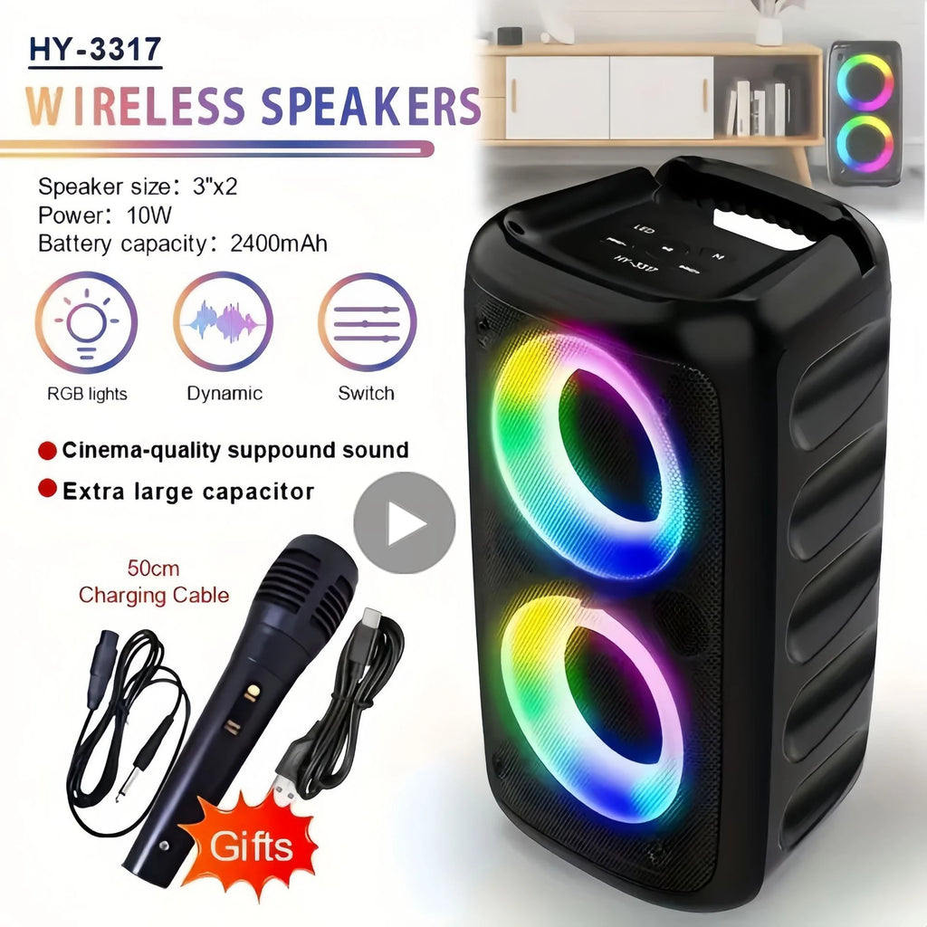 Portable Bluetooth Karaoke Speaker with Microphone, LED Party Light, FM Radio, TF/USB, 10W TWS