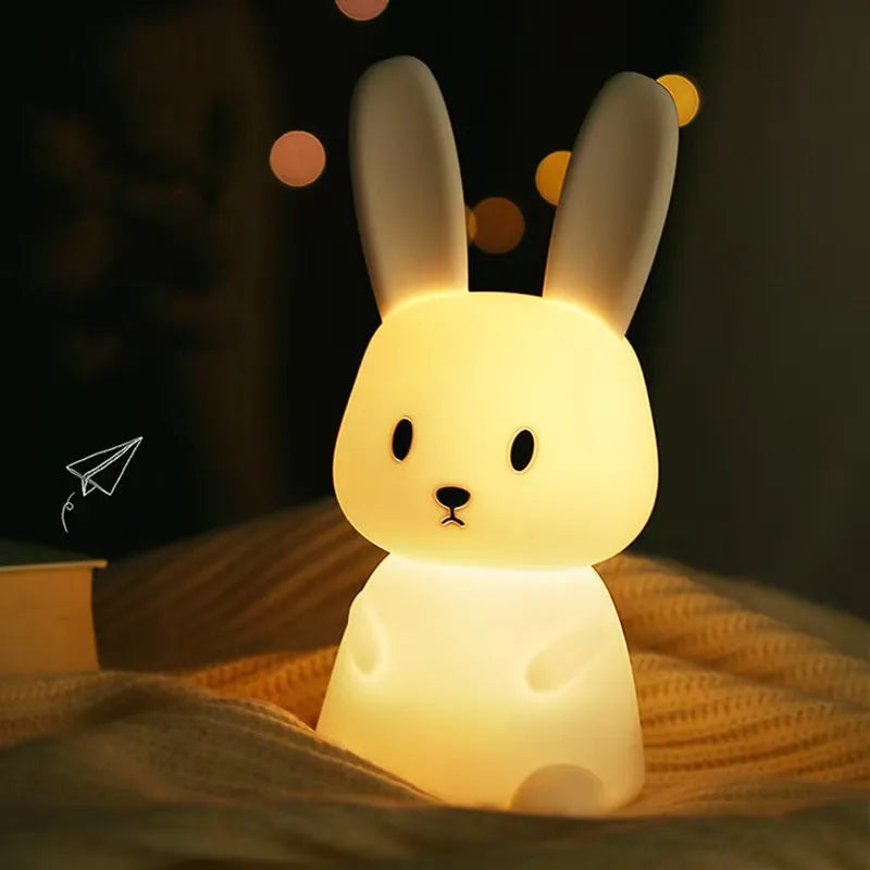 Silicone Rabbit Night Light Touch Sensor LED Lamp, USB Rechargeable Cute Animal Table Lamp for Kids & Baby Bedroom Gift