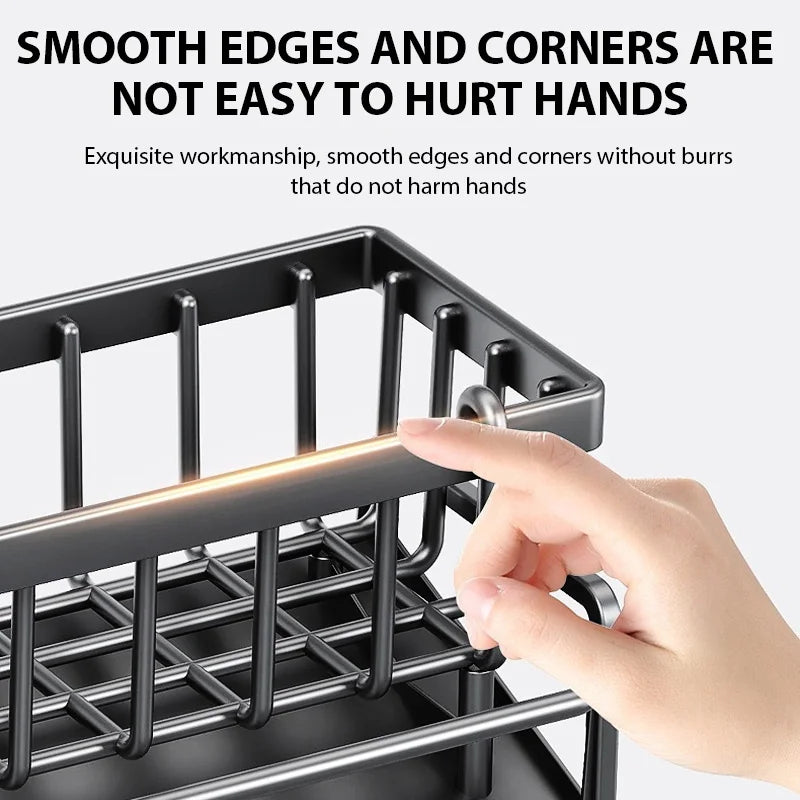 Plastic Sink Drain Rack Organizer Self-Draining Desktop Shelf for Soap, Sponge, Dishcloth & Towel