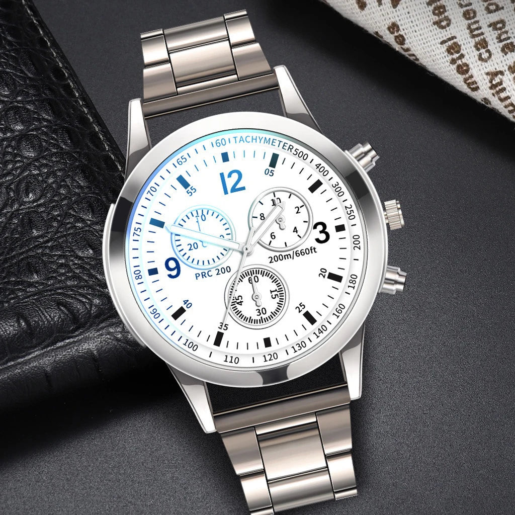 Men's Business Quartz Watch with Stainless Steel Band & Bracelet – 40mm Case (Single or 2-Pack)