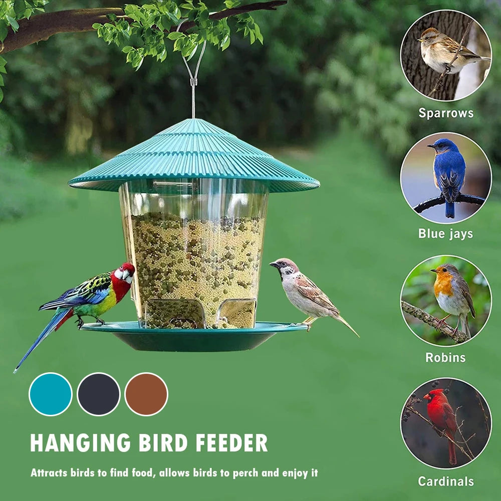 Large Hanging Bird Feeder 2.6 lb (1.2 kg) Hexagonal Peanut & Seed Dispenser with Perches, Outdoor Garden Feeder
