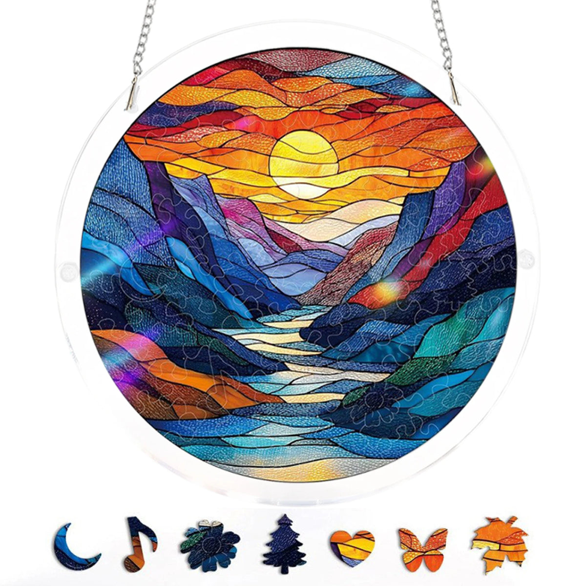 Acrylic Round Jigsaw Puzzle Suncatcher 7.3 in (185 mm) Hanging Sun Catcher Window & Wall Decor Gift