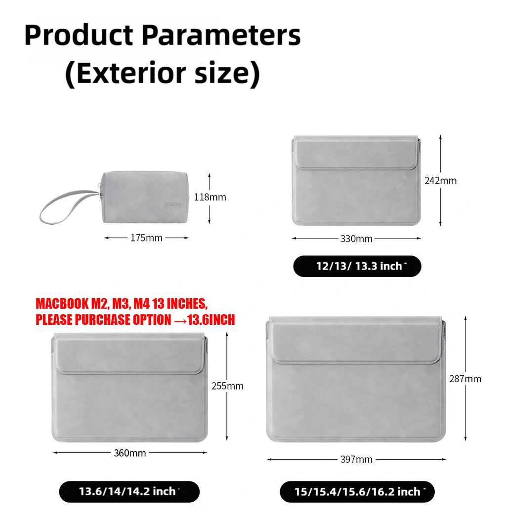Laptop Sleeve PU Liner Bag — Fits 13, 13.6, 14, 15, 15.6 & 16-Inch (33–40.6 cm) Laptops and Notebooks, Unisex