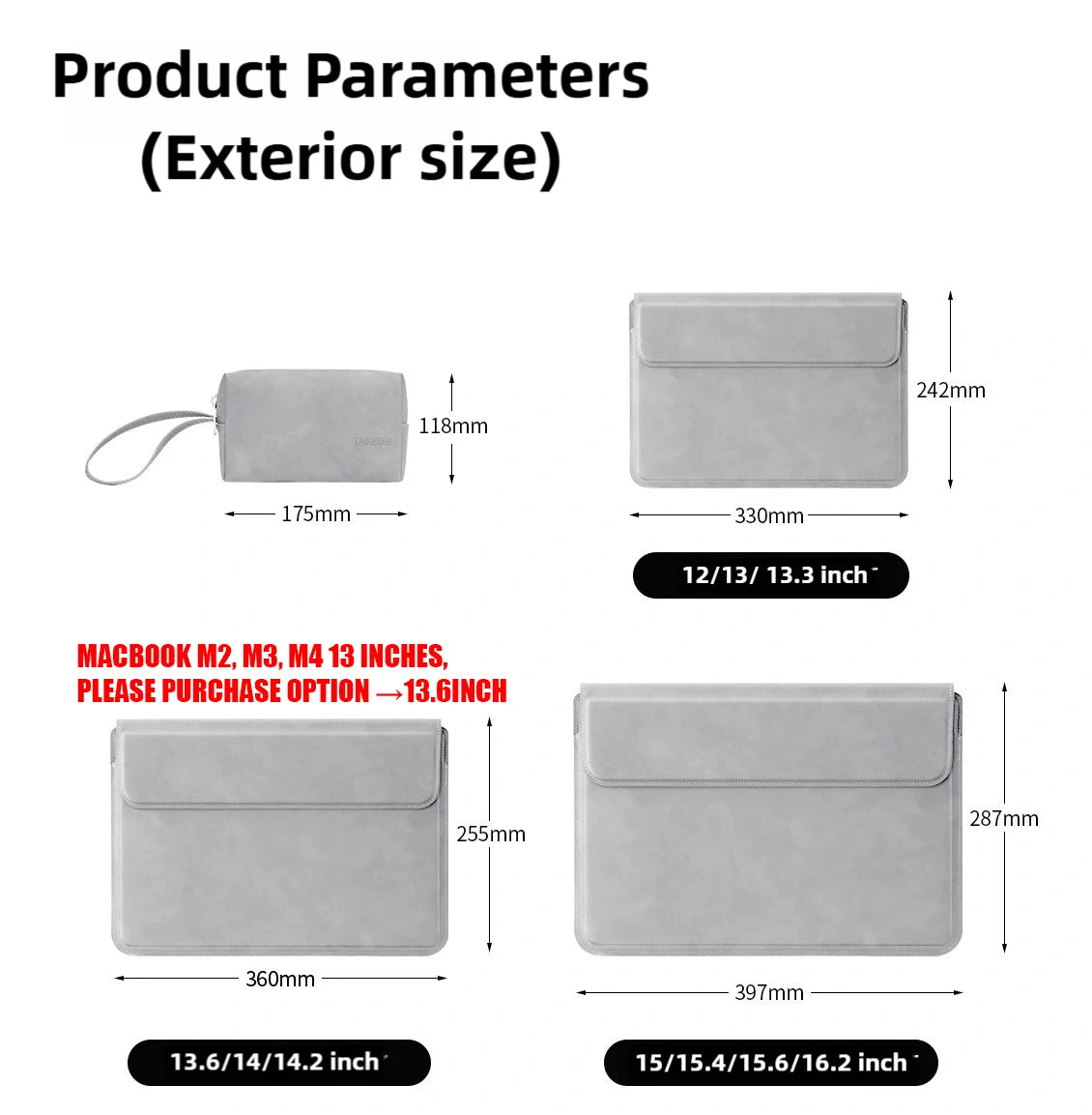 Laptop Sleeve PU Liner Bag — Fits 13, 13.6, 14, 15, 15.6 & 16-Inch (33–40.6 cm) Laptops and Notebooks, Unisex