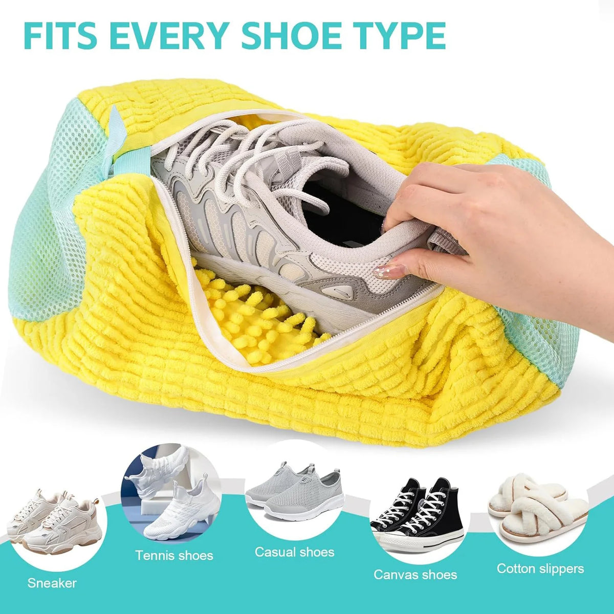 Reusable Shoe Wash Bag for Machine Washing – Zippered Chenille-Lined Laundry Bag for Sneakers & Casual Shoes