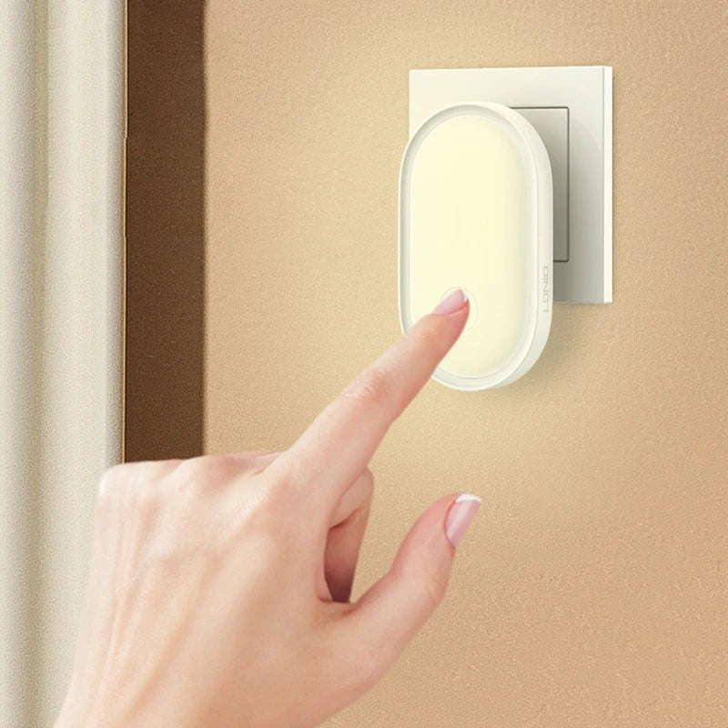 Plug-in LED Wall Night Light (EU Plug) - Dimmable Light Sensor, Energy-Saving Night Light for Bedroom, Hallway & Nursery