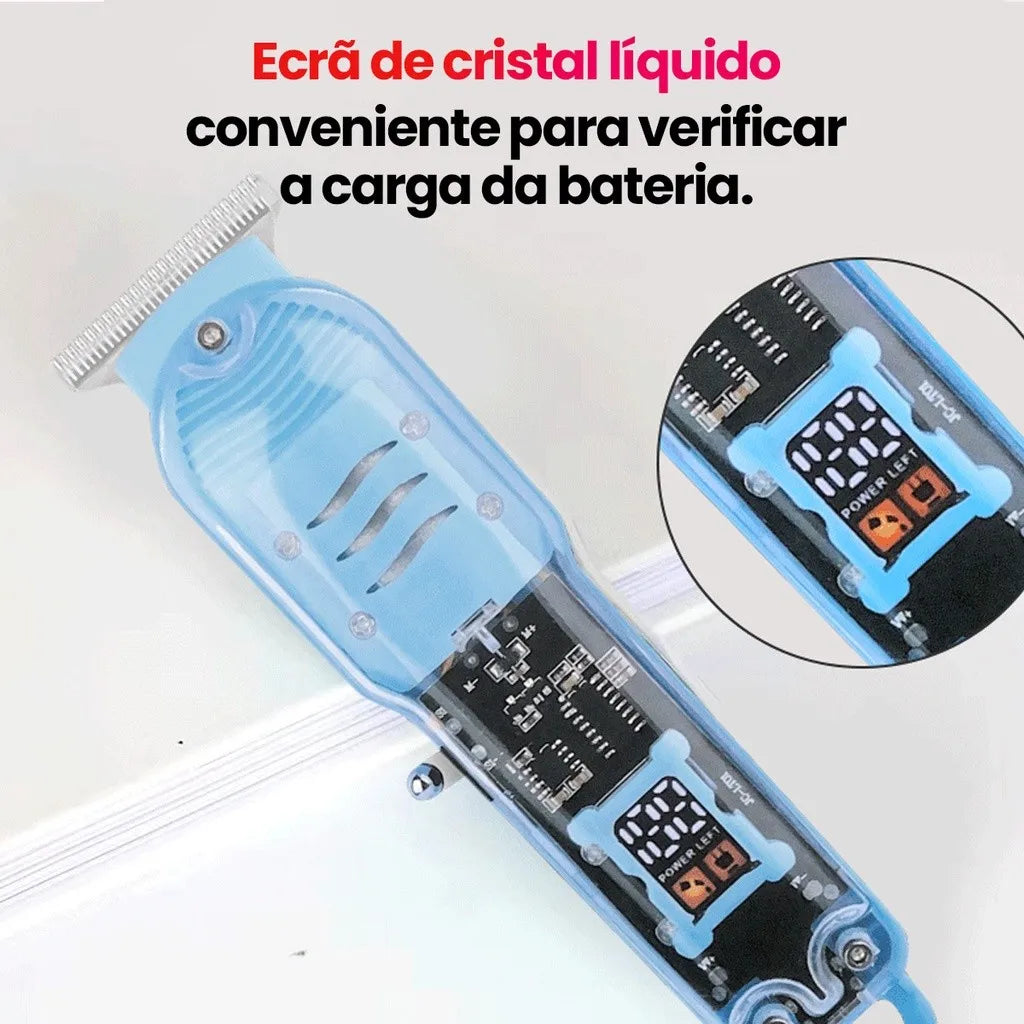2-in-1 Professional Wireless Beard Trimmer and Hair Clipper with LCD and Transparent Body