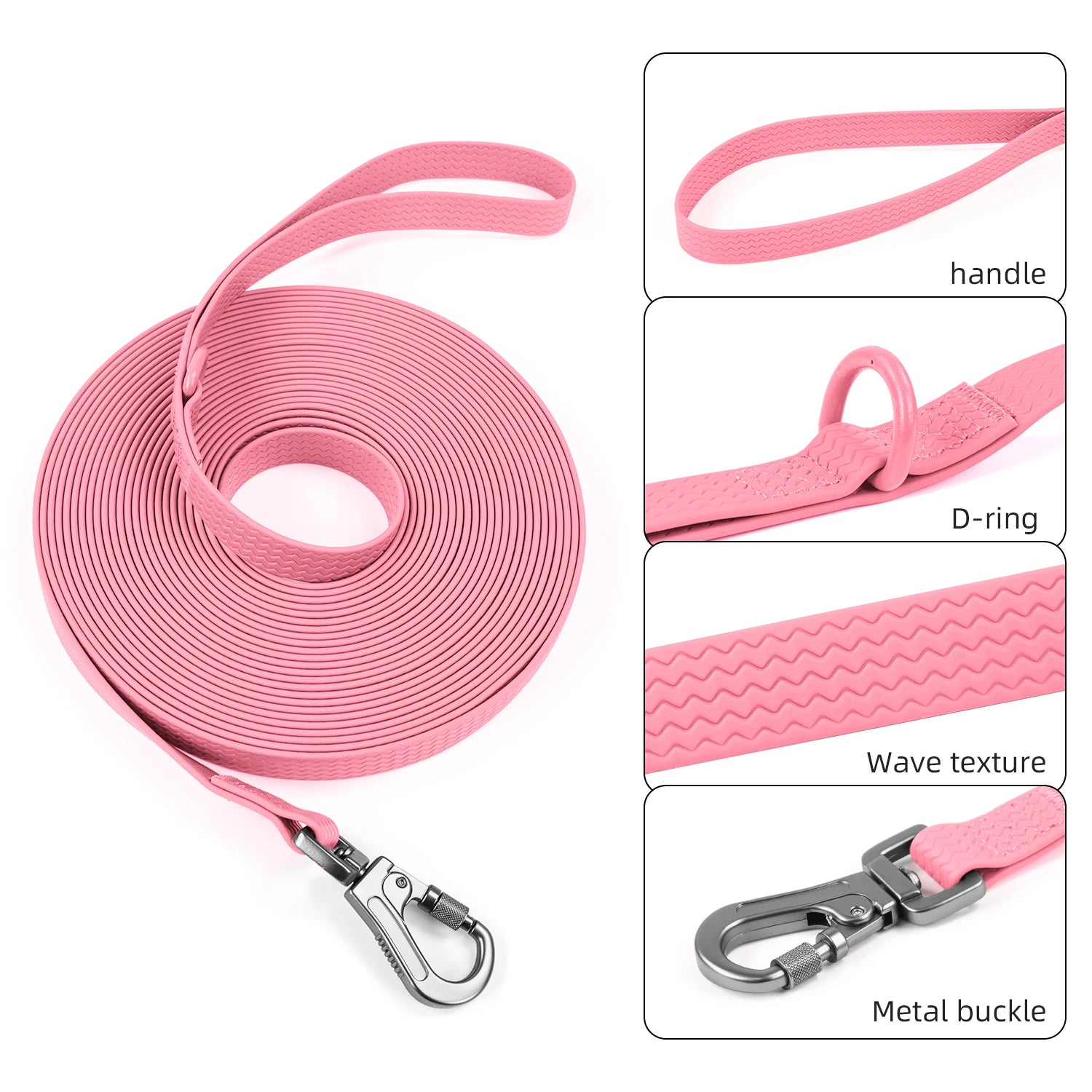Waterproof PVC Dog Leash — Non-Slip, Easy-Clean Training Leash for Medium & Large Dogs — 1.8 m (6 ft), 3 m (9.8 ft), 5 m (16.4 ft), 10 m (32.8 ft)