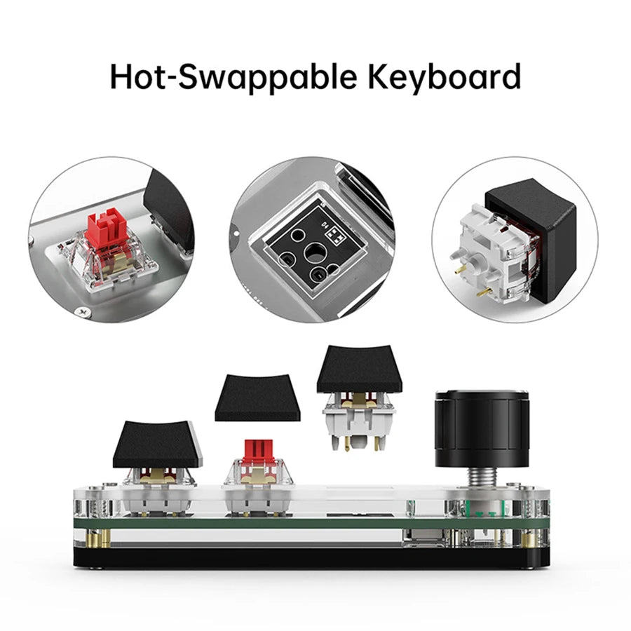 RGB Mechanical Macro Pad — 3-Key Programmable Mini Macropad with Knob, Hot-Swap USB-C for Photoshop & Gaming