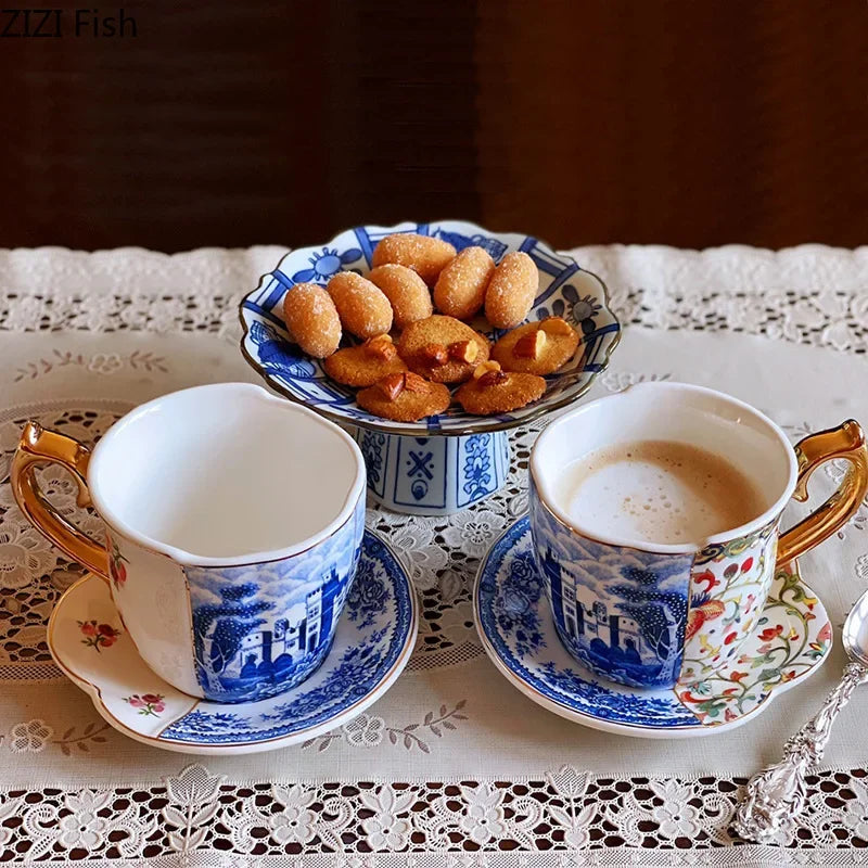 Luxury Porcelain Mug with Saucer & Tray - European Retro Afternoon Tea Coffee Cup
